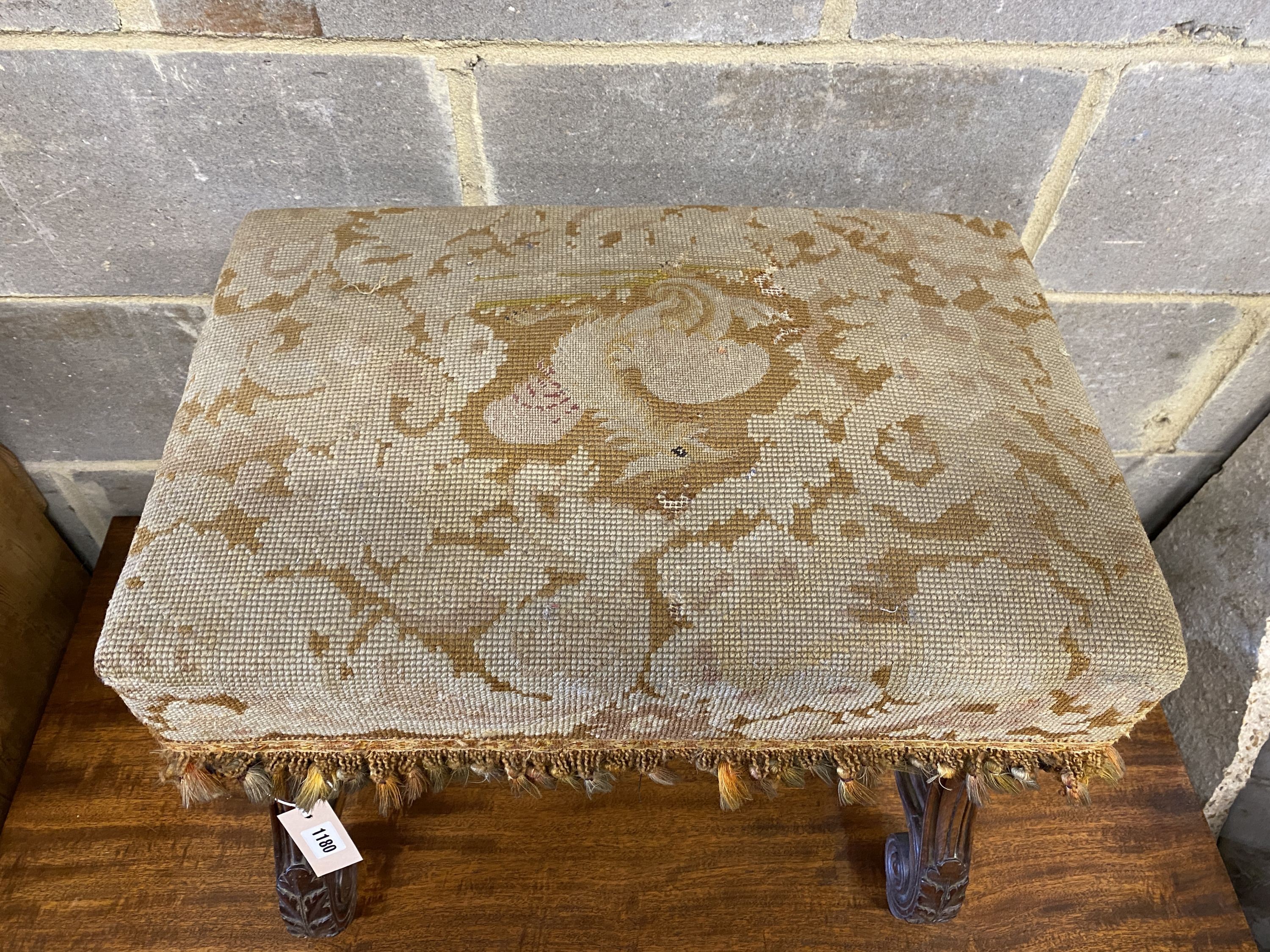 An upholstered 'X' frame stool, length 54cm, depth 36cm, height 47cm